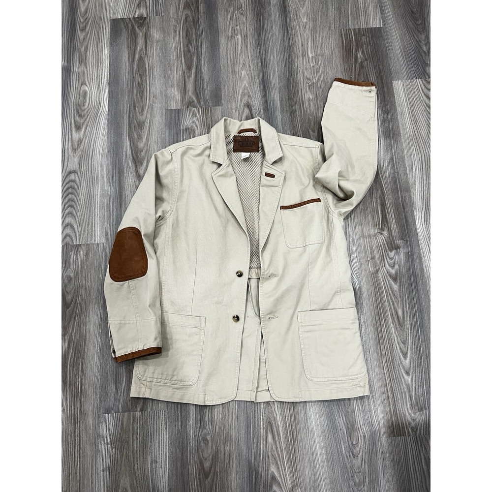 Roundtree & Yorke Outfitters Cotton Canvas Khaki Blazer Chore Coat Elbow Patches